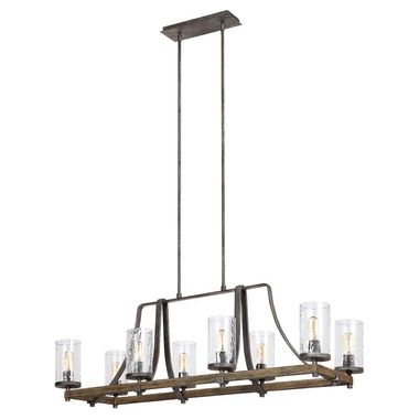Chandelier, metal, glass, wood, 8x E27, L 116.8 cm