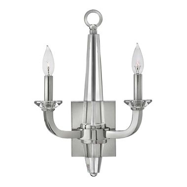 Applique murale, nickel, acier, cristaux, 2 lumières, L 30,5 cm