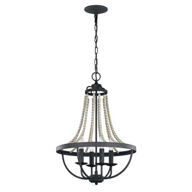 Kroonluchter, 4-lichts, hout, staal, grijs, zink, D 43,5 cm