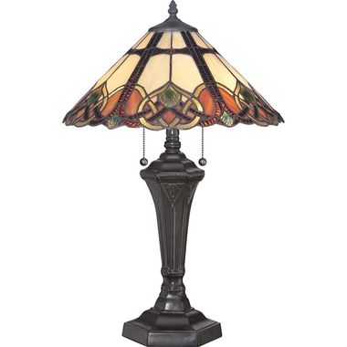 Tafellamp, Tiffany glas, staal, H 59,7 cm