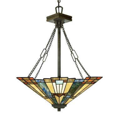 Lampada a sospensione, plafoniera, metallo vetro Tiffany, D 44,5 cm