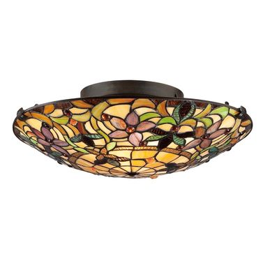 Deckenleuchte, Tiffany-Glas Metall, Vintage-Bronze