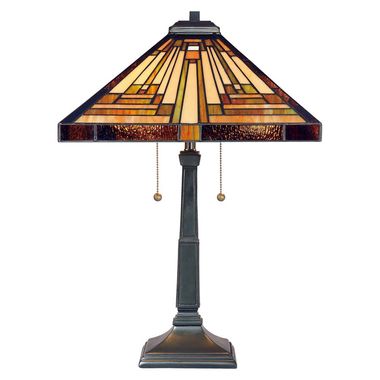 Lampa stołowa, szkło Tiffany, brąz, wys. 58,4 cm