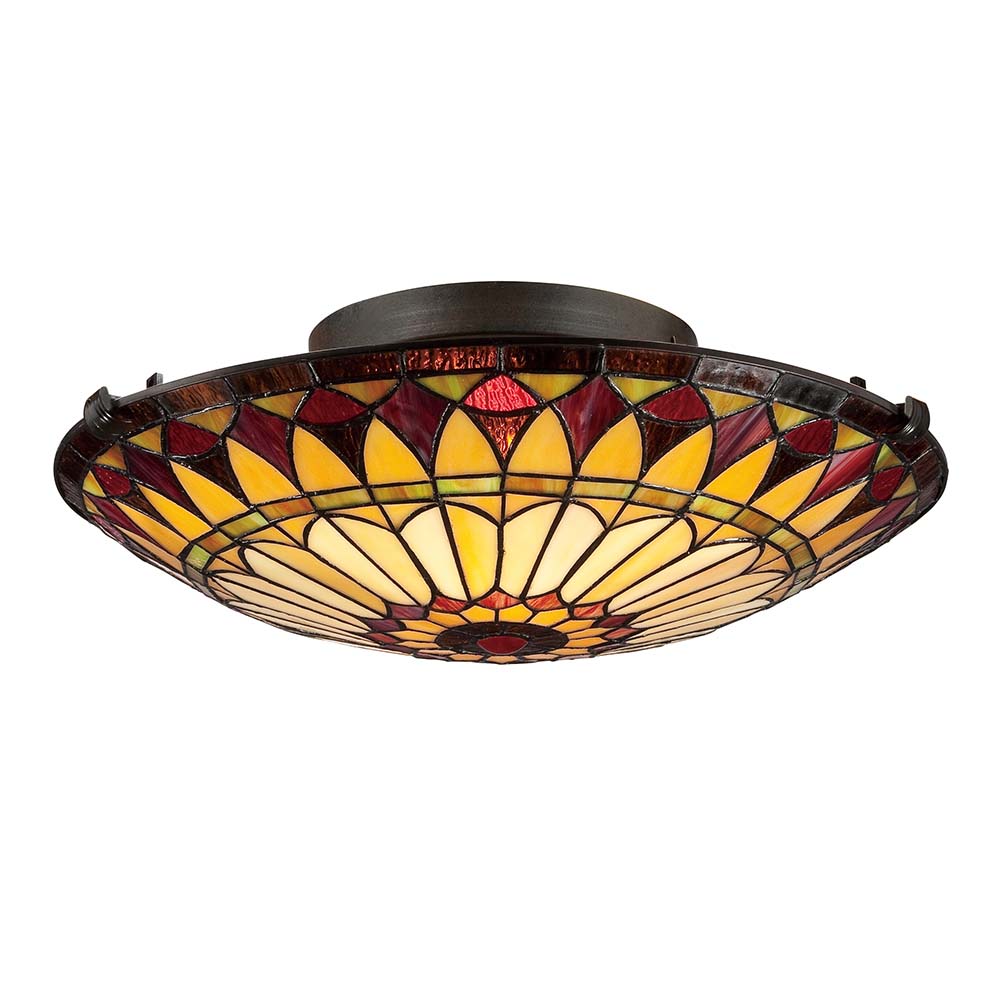 Deckenleuchte, Tiffany-Glas, Vintage-Bronze, 2 Flammig