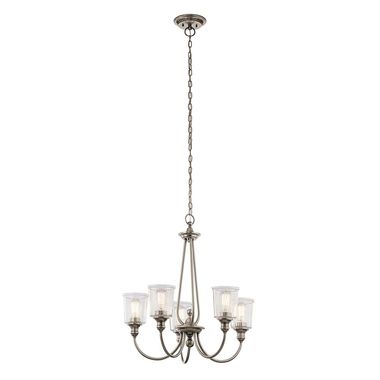 Chandelier, hanging lamp, steel glass, pewter, D 66 cm
