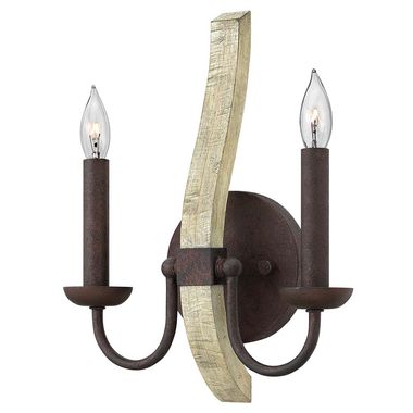 Wandleuchte, Massiv Holz Stahl, H 41,9 cm