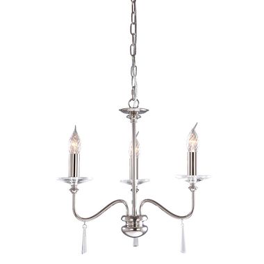 Kronleuchter, Hängelampe, Stahl Glas, Nickel, D 55 cm