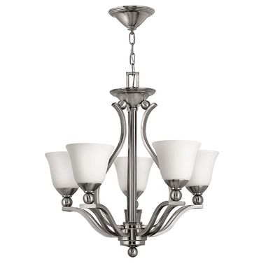 Kronleuchter, Hängelampe, Glas Stahl, Nickel, D 61 cm