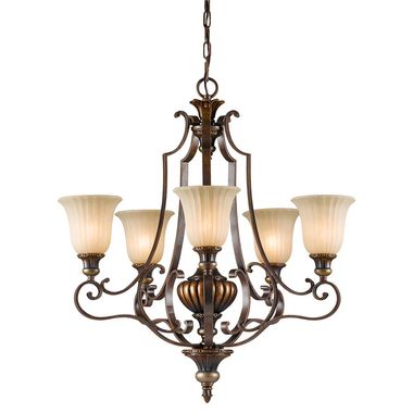 Chandelier, hanging lamp, steel glass, gold bronze, D 68.6 cm