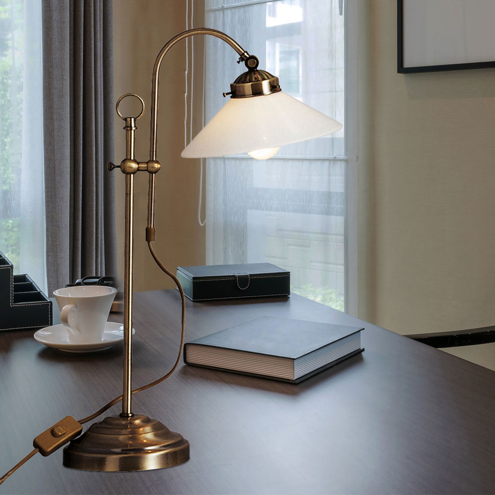 Tischlampe, Glasschirm, altmessing, H 54 cm