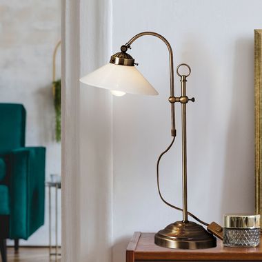 Table lamp, glass shade, antique brass, H 54 cm