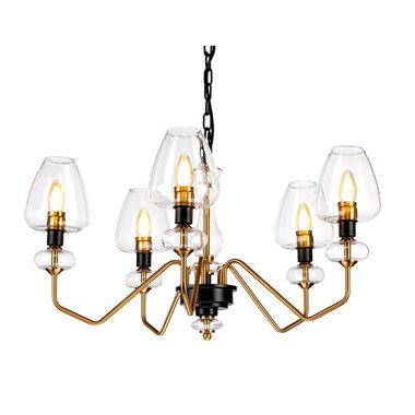 Chandelier, hanging lamp, steel glass, brass, D 73.2 cm