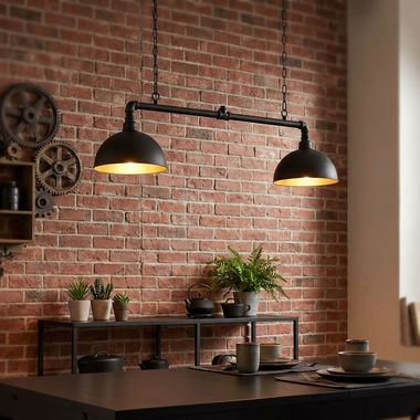 Line pendant light, metal, black, inside, 2-light, L 87 cm