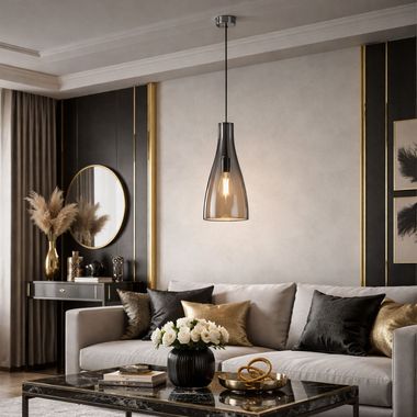 Pendant light, chrome, clear mirrored glass, H 140 cm