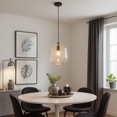 Pendant light, grey transparent glass, H 140 cm