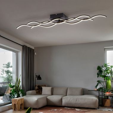 LED plafondlamp, golfdesign, zwart, lengte 97 cm