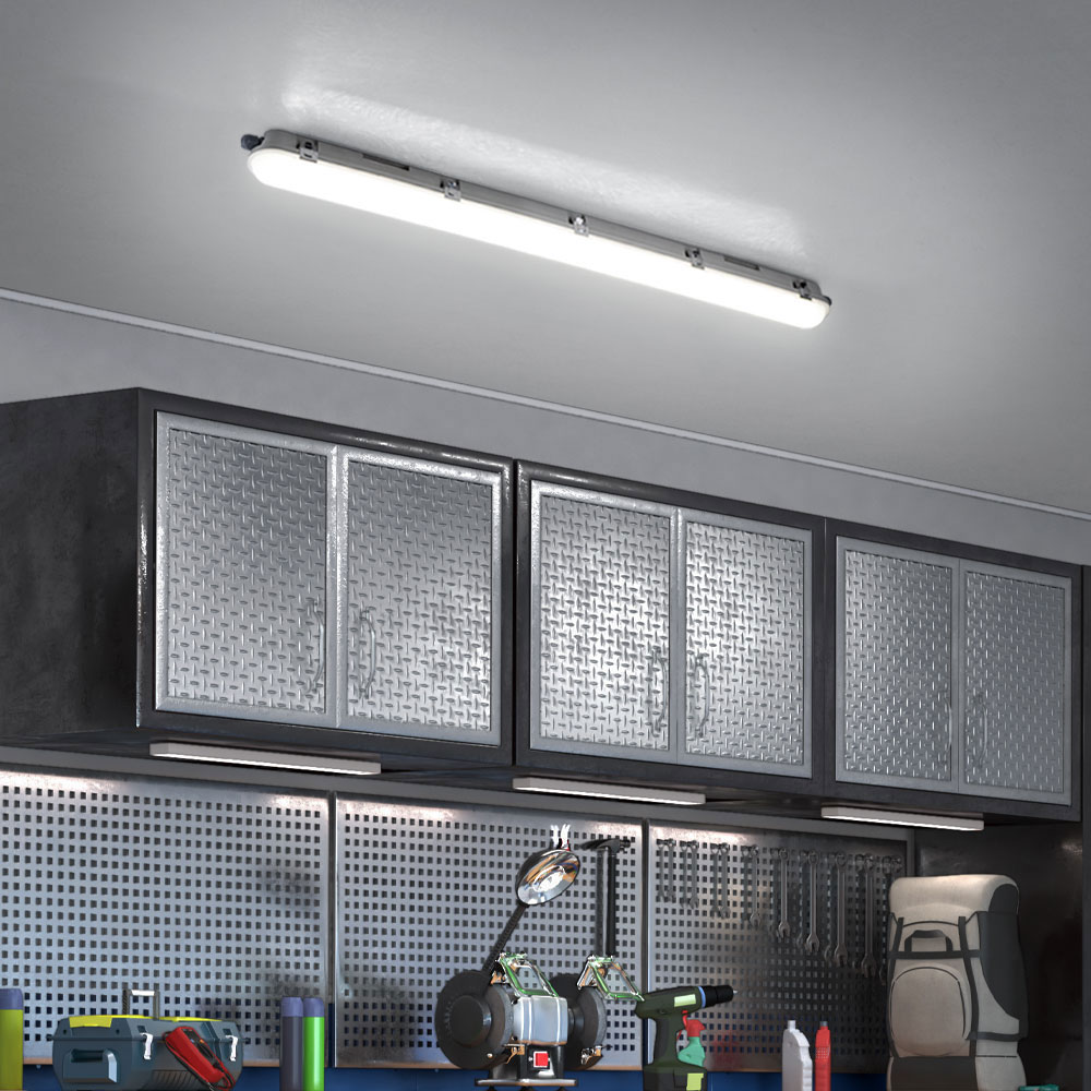 FIVMEN LED Werkstattlampe 60W Mit 4 Verstellbaren Paneelen – Für E26/E27 Fassung, Kaltweiß, IP44, 108 LEDs – Flexible Beleuchtung Für Garage, Keller & Werkstatt