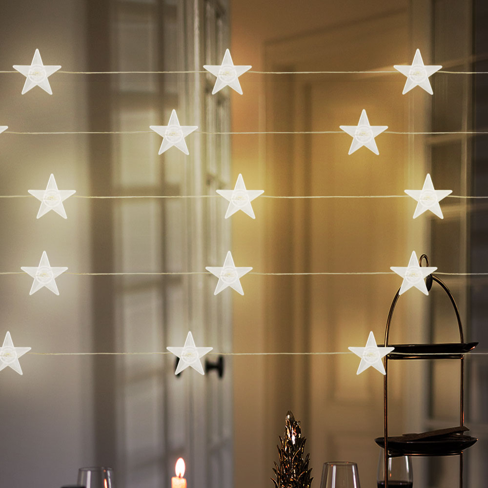 5x LED Lichterkette, Sternen-Design, Batterie, silber, L 220 cm