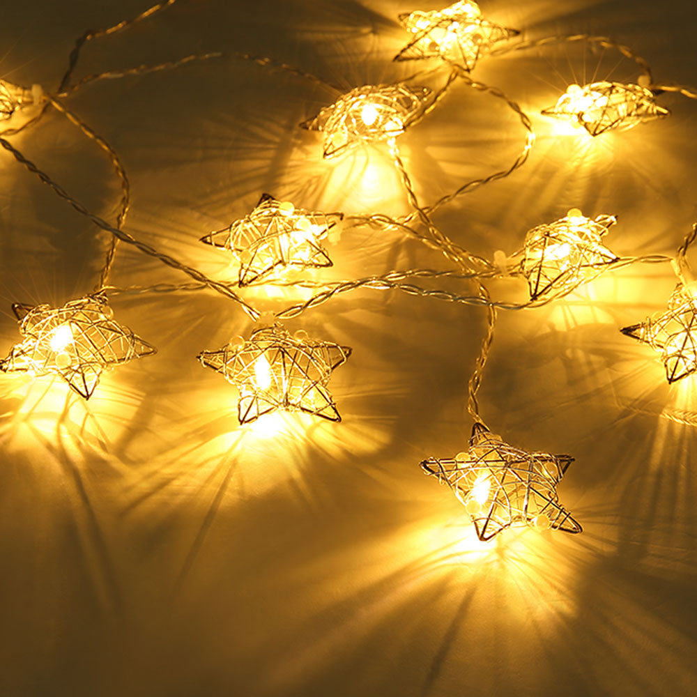 9er Set LED Lichterkette, Sternen-Design, Batterie, silber, L 165 cm