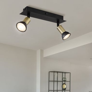 Plafonnier, or noir, spots mobiles, L 25 cm