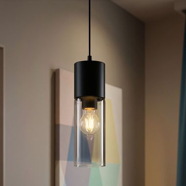 Hanglamp, zwart metaal, rookkleurig glas, H 152,5 cm