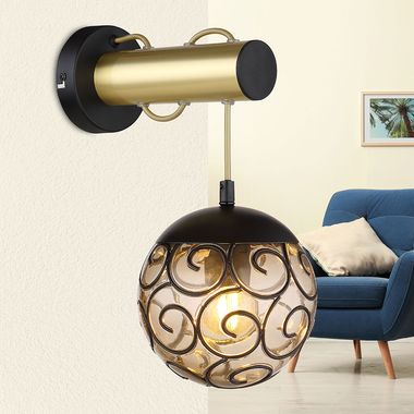 Lampa ścienna, metal, czarny złoty dym, wys. 24,5 cm