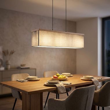 Hängeleuchte, holzoptik, Textil, anthrazit, L 80 cm