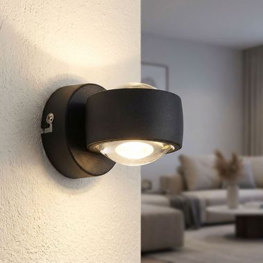 Applique murale LED RANDI, métal noir mat, verre, Up & Down, H 7 cm