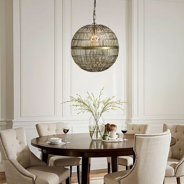 Pendant light, metal mesh, antique brass, H 120 cm