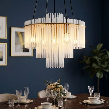 Hanglamp, goud, heldere opaal glazen staven, D 50 cm