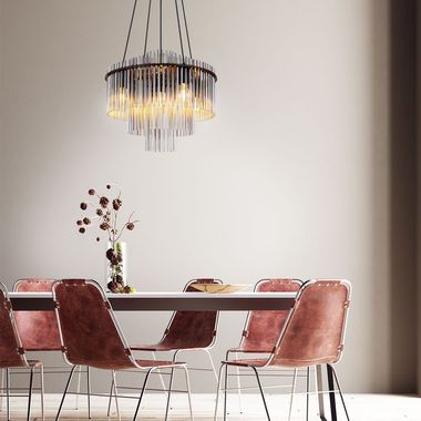 Kroonluchter, 5-lichts, rookkleurige glazen staven, zwart, D 50 cm