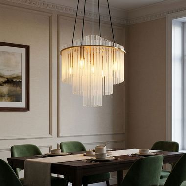 Kroonluchter, hanglamp, opaal glazen staven, goud, H 120 cm