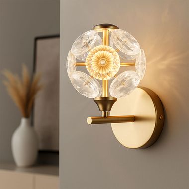 Applique LED, cristaux, or, H 24 cm
