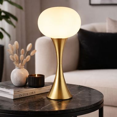 Table lamp, brass-coloured, opal glass, H 36.9 cm