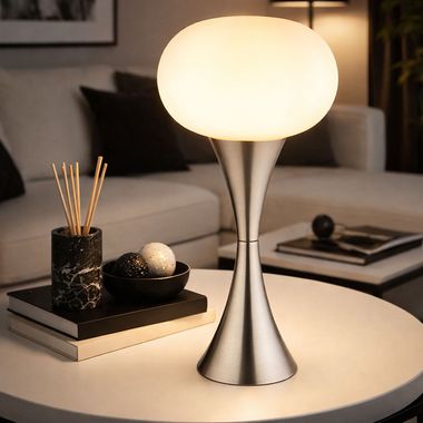 Lampe de table, nickel mat, verre opalin, H 36,9 cm