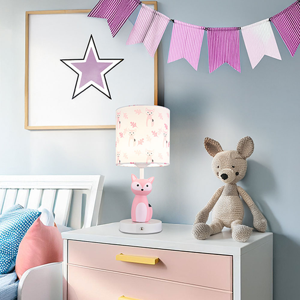 LED Kinderlampe Hund – Tischleuchte Nachttischlampe Pink, Touchdimmer, USB-Akku, Warmweiß 3000K, 32 Lm, 18x20 Cm – Für Kinderzimmer