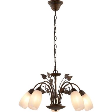 Lampadario a 5 luci, vetro alabastro, ruggine, P 50 cm