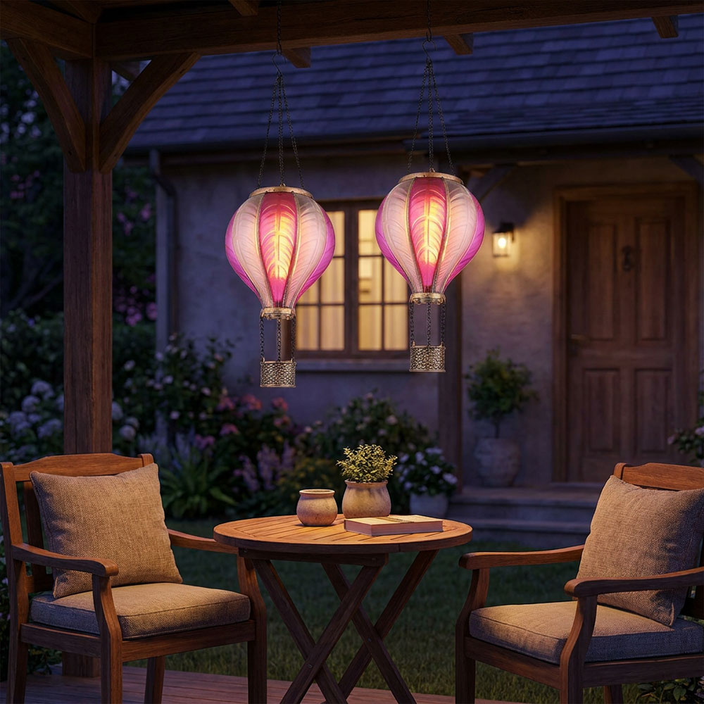 DRULINE 6er Set LED Solar-Hängelampen – Bunt, Glas & Metall, Wetterfest – Für Balkon, Garten & Terrasse, Geschenkidee