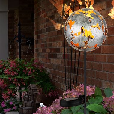 Lampe solaire à LED, argent, feuilles d'érable, pointe de terre, H 91,5 cm