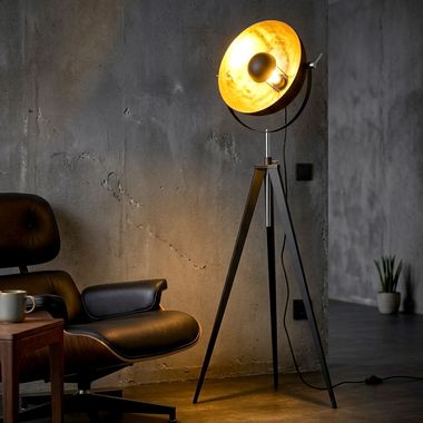 Staande lamp BOWY, goud, metaal, in hoogte verstelbaar, draaibaar, H 151,8 cm