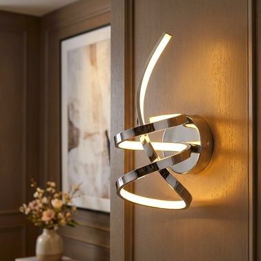LED wall light, aluminium chrome, opal, curved, H 35 cm