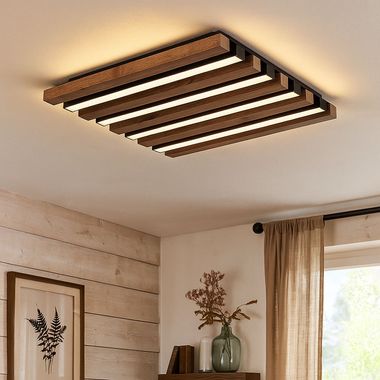 LED Deckenleuchte, Holzoptik, braun, L 30 cm