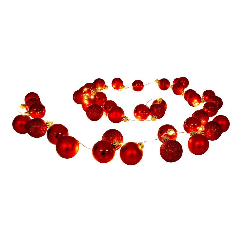 LED Lichterkette, Weihnachtskugeln, rot, Timer, IP44, L 240 cm