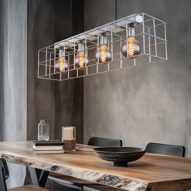 Hanglamp, kooi van betonstaal, zinkkleurig
