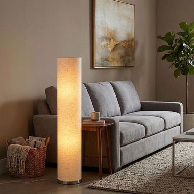 Stehlampe, sandfarben, Textil-Schirm, rund, H 110cm