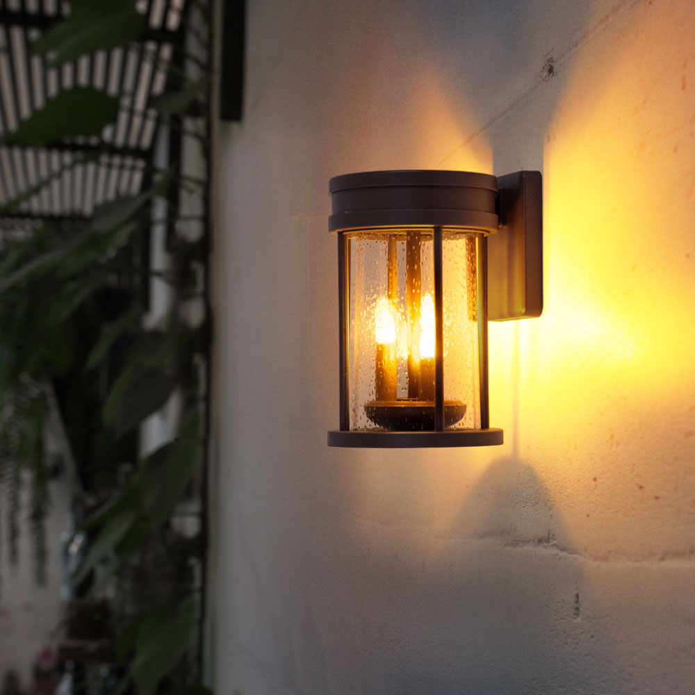 FLOWood Solarleuchten Für Außen – Hängende Wandleuchte Mit Flammeneffekt, IP65 Wasserdicht, Metall & Glas – Für Garten, Terrasse & Balkon