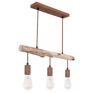 Lampa wisząca, naturalna belka, kabel, rdza, L 60 cm