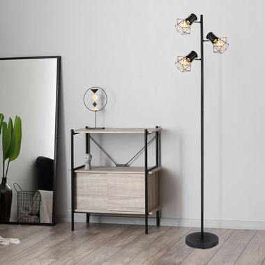 Staande lamp, zwart raster, 3 vlammen, H 161 cm