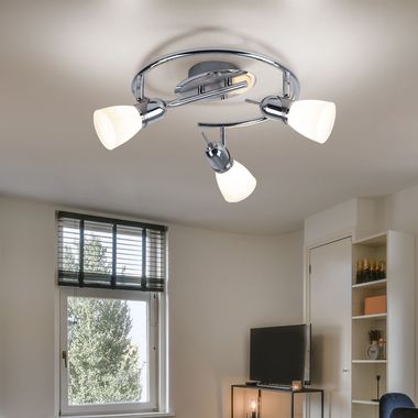 Plafonnier LED, verre, chrome, acier, spots mobiles, D 38 cm