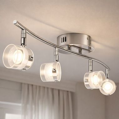 LED ceiling light, 4 flames, movable spots, L 63cm